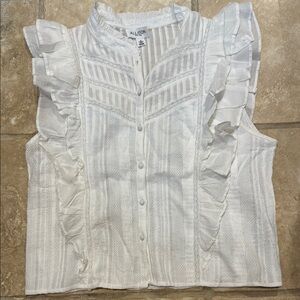 Allison Clothing White Ruffled Mandarin Collar Blouse